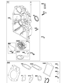 Crankcase Cover/Sump Group Diagram and Parts List for 61G477-0005-J1 400000 - 699999 Briggs and Stratton Engine